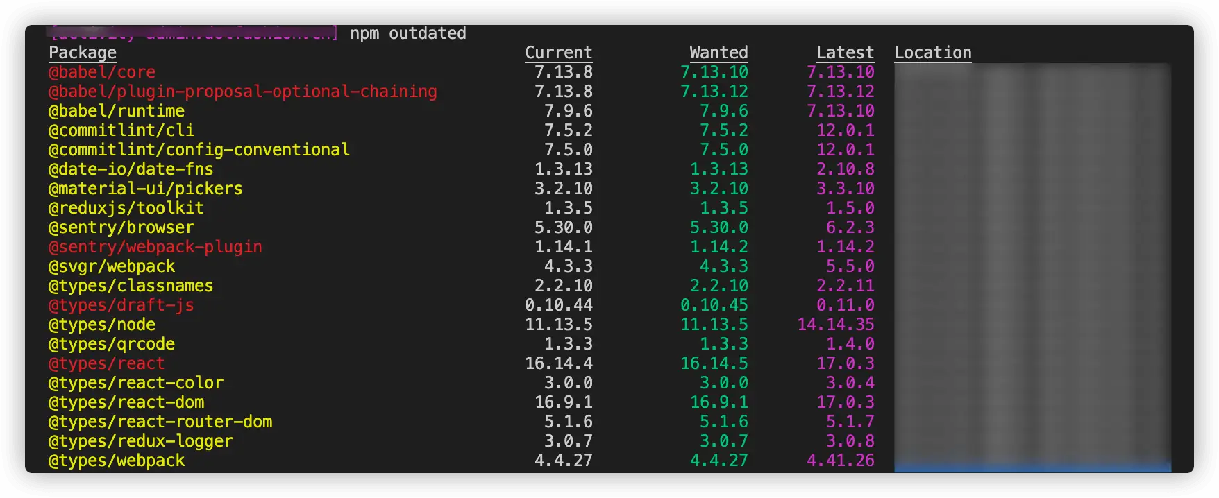npm outdated